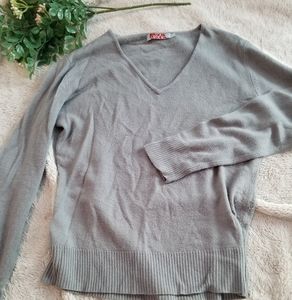 V Neck  Gray Women's Sweater